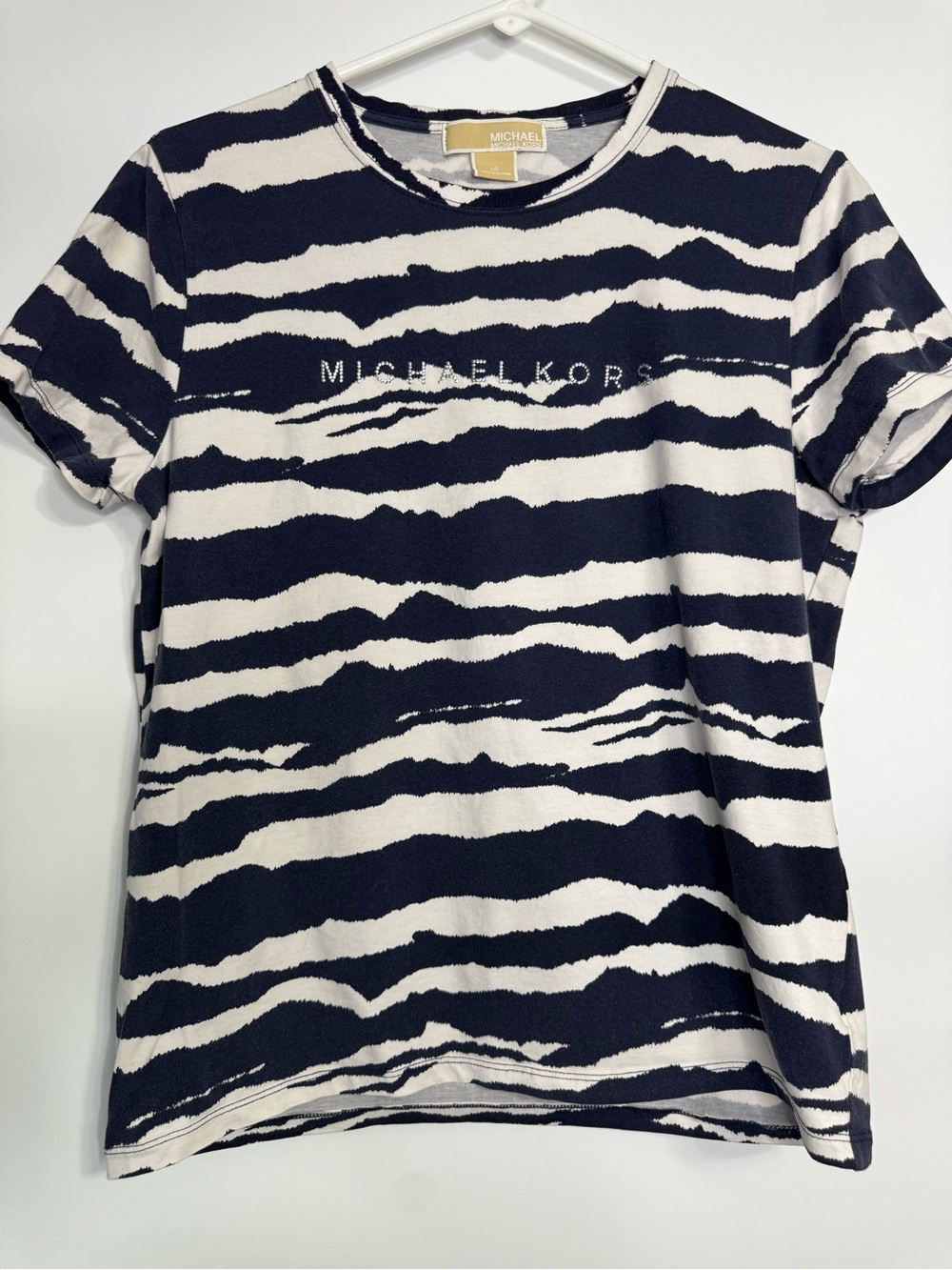 Michael Kors Navy & White Zebra-Stripe Short Sleeve Tee